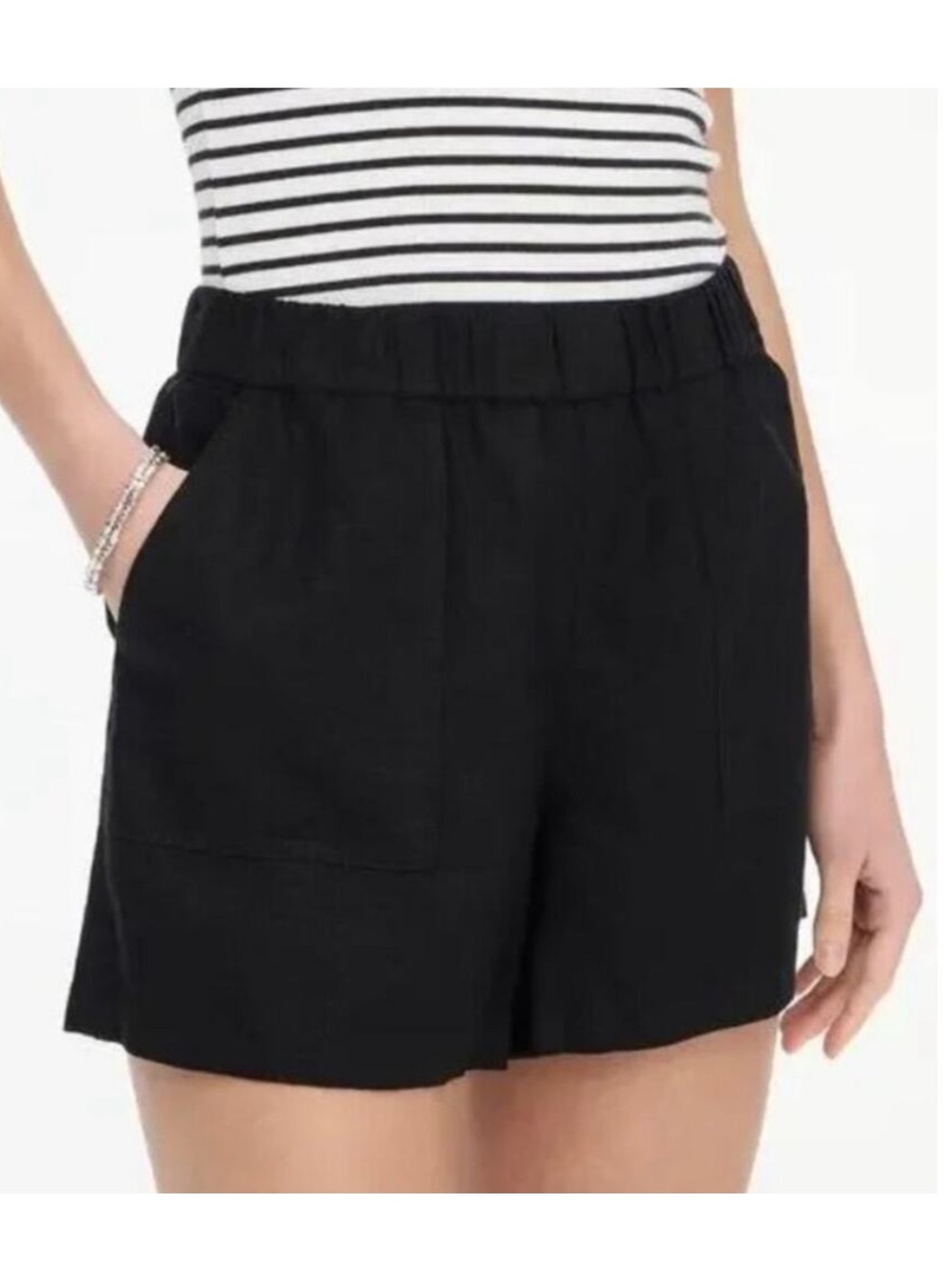 J Crew Linen Pull On Shorts Black Elastic Waist Casual Summer Medium